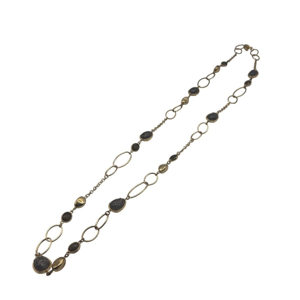 Charming Charlie Gold Link Necklace Black & Gray Stone Accents